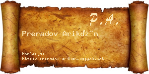 Preradov Arikán névjegykártya